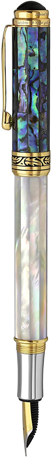 Maestro® 18K Gold Plated Fountain Pen (Fine Nib) - Oceanic White Mother of Pearl & Paua Abalone