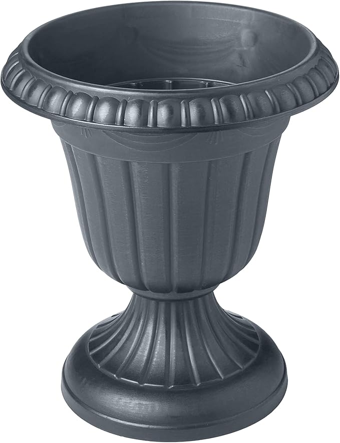 PL00GY Classic Traditional Plastic Urn Planter Indoor/Outdoor, 16