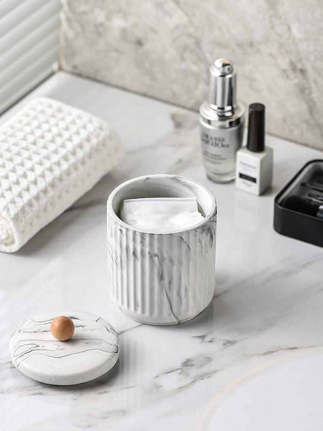 Bathroom Canister with Lid Qtip Holder Dispenser Jar Storage Organizer for Bathroom, Bedroom, Vanity, Kitchen Cabinet