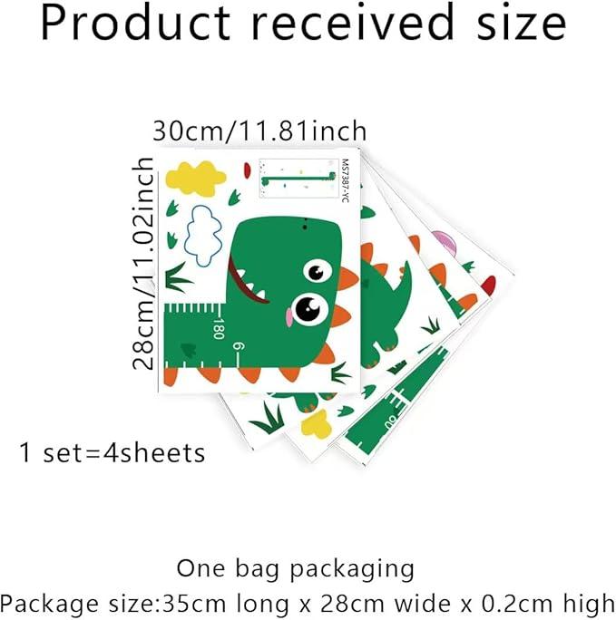 Dinosaur Self-adheve Vinyl Nursery Wall Decal Baby Growth Chart Sticker for Bedroom Play Room