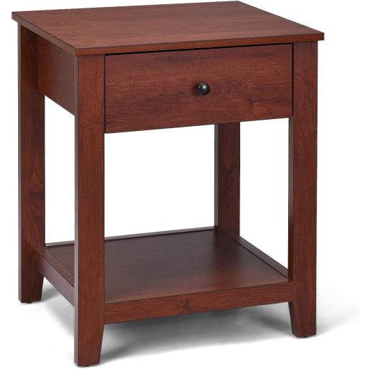 Night Stand End Side Table with Drawer and Storage Shelf