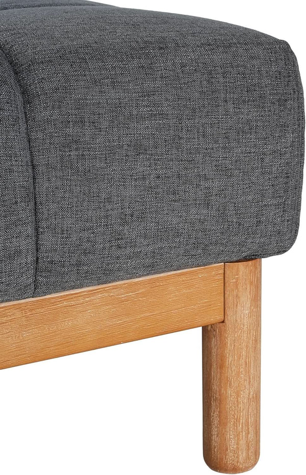 Modern Gray Fabric Ottoman With Walnut Finish WoodFrame