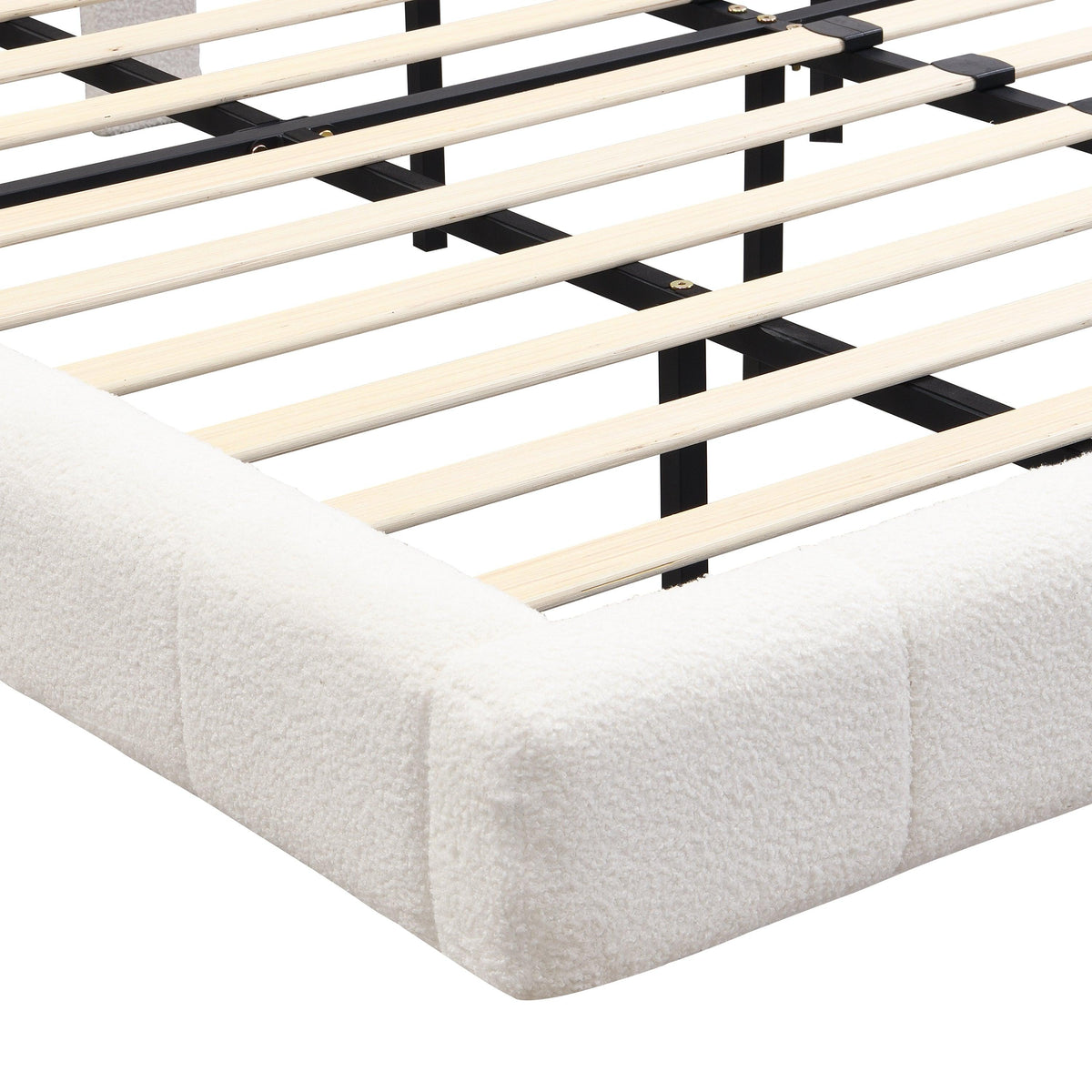 White  Boucle Floating Bed with Light,Queen