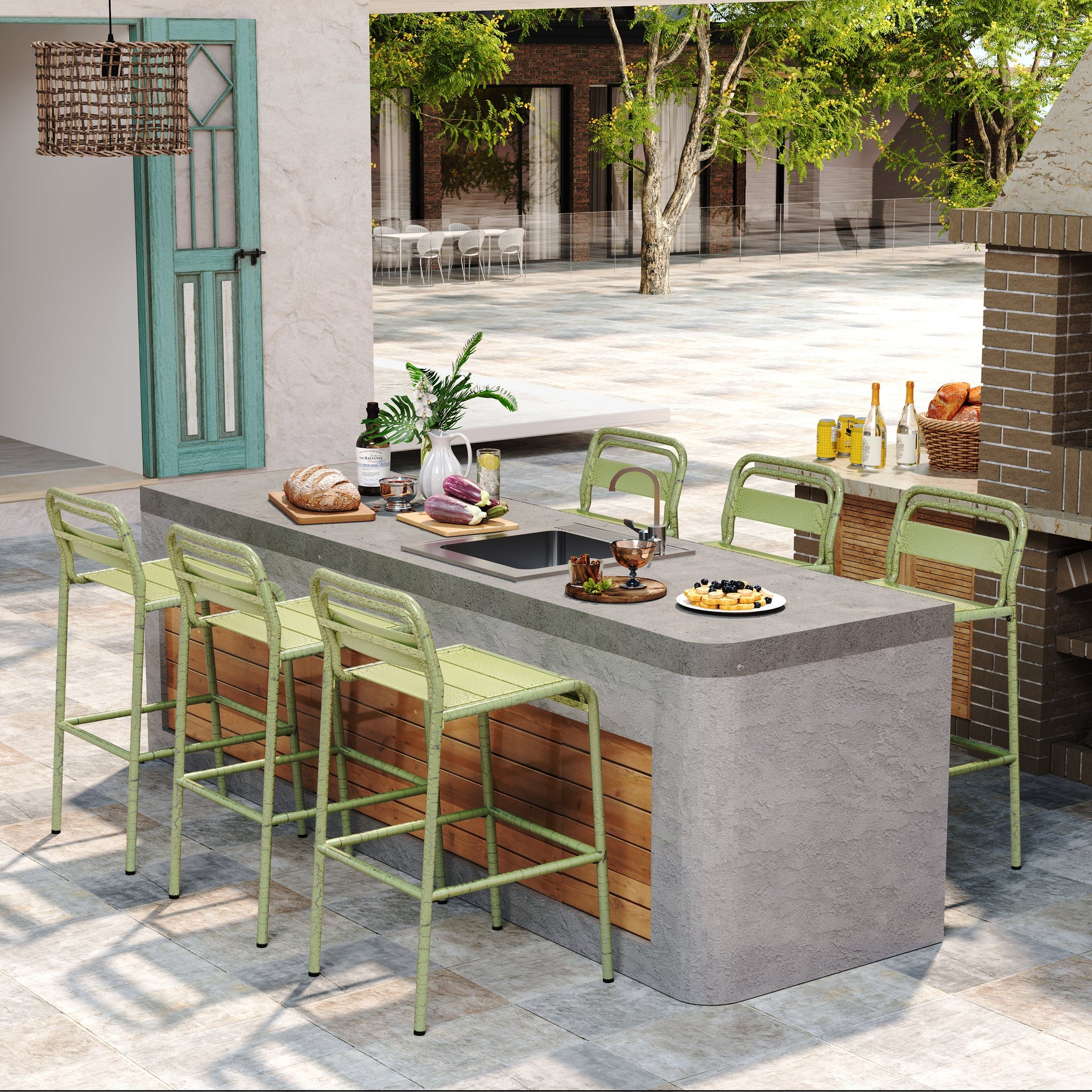 Carmella Outdoor BarStool(Set of 6) - Green