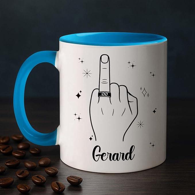 Customized Name Ring Finger Accent Coffee Mug Gift For Men Mr His Fiance Husband Groom, Ring Engaged Coffee Cup 11 Oz 15 Oz, Personalized White Mug Gift For Wedding Bridal Shower Bachelorette Party