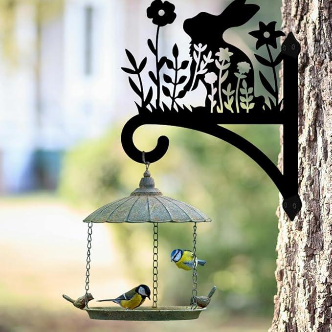 Peacoblue Iron Plant Hangers Hooks for Outdoor Indoor Hanging Plants Flower Fern Pots, Lantern, Bird Feeder, Wind Chimes, 12”x14” Weather Resistant Metal Wall Holder for Porch Garden Farmhouse(Rabbit)