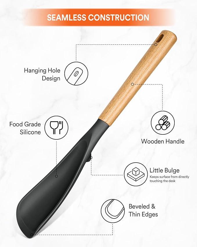 Multifunction Spatula Spoon for Nonstick Cookwares, Great for Cooking and Serving, Sturdy BPA-Free Matte Silicone, Wood Handle Spatula for Mixing, Scoop, and Scrape, Grey(2 pack,11.4