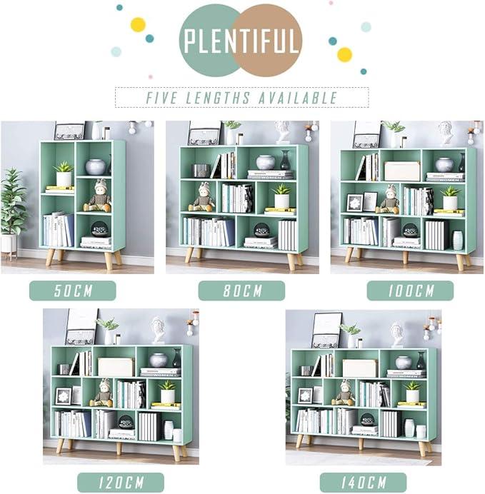 IOTXY Wooden Open Shelf Bookcase - 3-Tier Floor Standing Display Cabinet Rack with Legs, 10 Cubes Bookshelf, Tiffany-Green