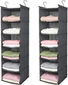 MAX Houser 6 Tier Shelf Hanging Closet Organizer, Closet Hanging Shelf with 2 Sturdy Hooks for Storage,2 Pack, Foldable (Grey)
