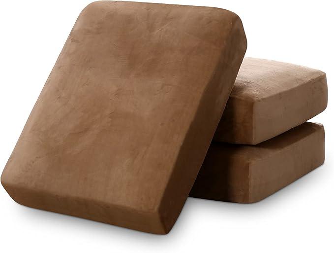 PrinceDeco Super Soft Couch Cushion Covers for Sectional Couch, Velvet Sofa Slipcover for Cushion Sofa pet Friendly with Elastic Bottom(Each Width Up to 29.5