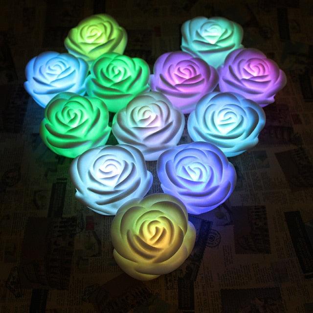 6/12pcs LED Candle Light Simulation Rose Romantic Holiday Party Wedding Confession with Reusable Night Decoration Colorful Light Flameless LED Tea Lights Candle Romantic Love Rose Shape LED Candle