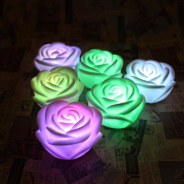 6/12pcs LED Candle Light Simulation Rose Romantic Holiday Party Wedding Confession with Reusable Night Decoration Colorful Light Flameless LED Tea Lights Candle Romantic Love Rose Shape LED Candle