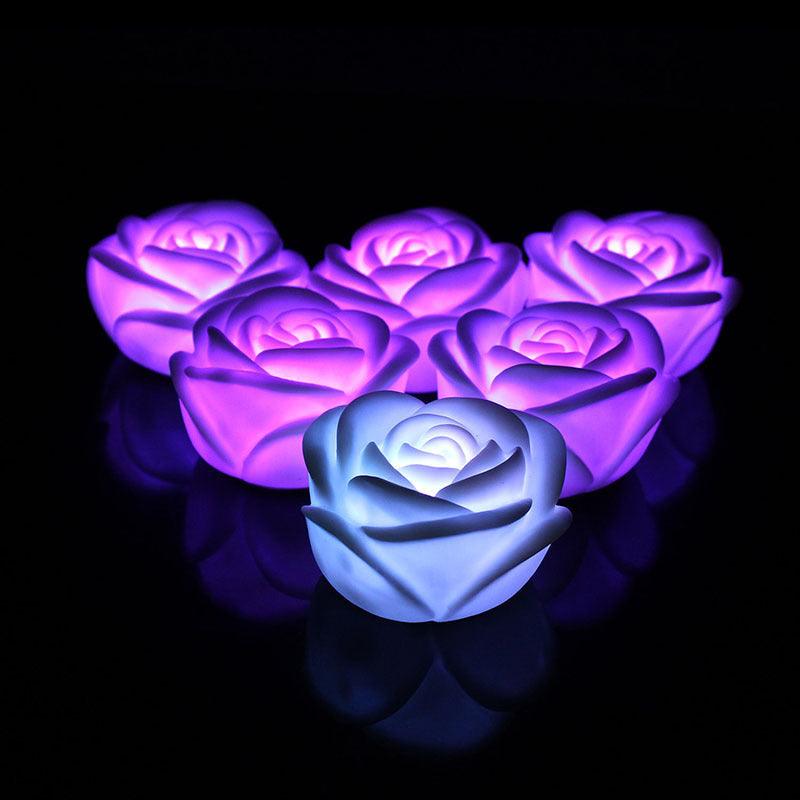 6/12pcs LED Candle Light Simulation Rose Romantic Holiday Party Wedding Confession with Reusable Night Decoration Colorful Light Flameless LED Tea Lights Candle Romantic Love Rose Shape LED Candle