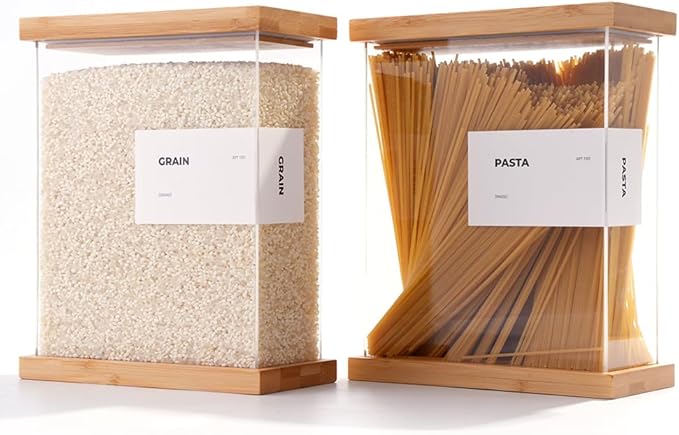 Bamboo Food Dispenser | Kitchen Organizers and Storage | Airtight Pantry Organizers and Storage Container | Cereal, Rice, Flour, Snack Storage (2, Large)