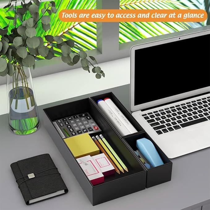 Black Bamboo Drawer Organizer - Silverware&Utensil Holder Organizer for Kitchen Drawers, Multi-Use Drawer Dividers Boxes for Bathroom Counter，Cabinet, Garage, Office Desk, Makeup, Jewelry (15