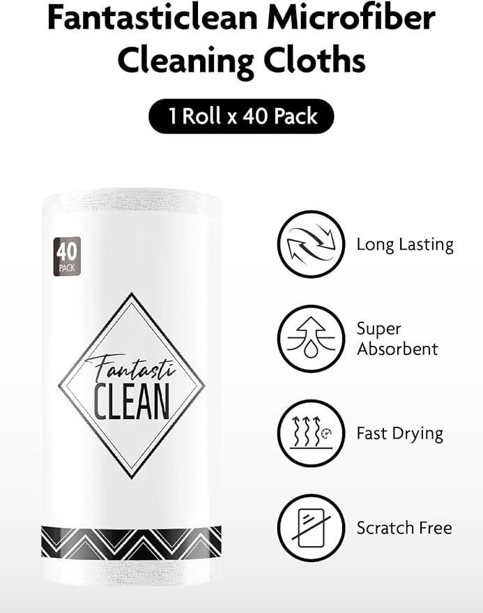 Fantasticlean Microfiber Cleaning Cloth Roll -40 Pack, Tear Away Microfiber Towels, 12