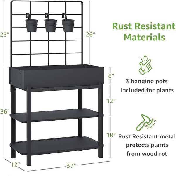 Elevated Planter Box with Trellis Raised Garden Bed with Legs Outdoor Standing Flower Beds for Patio Vegetable Herb