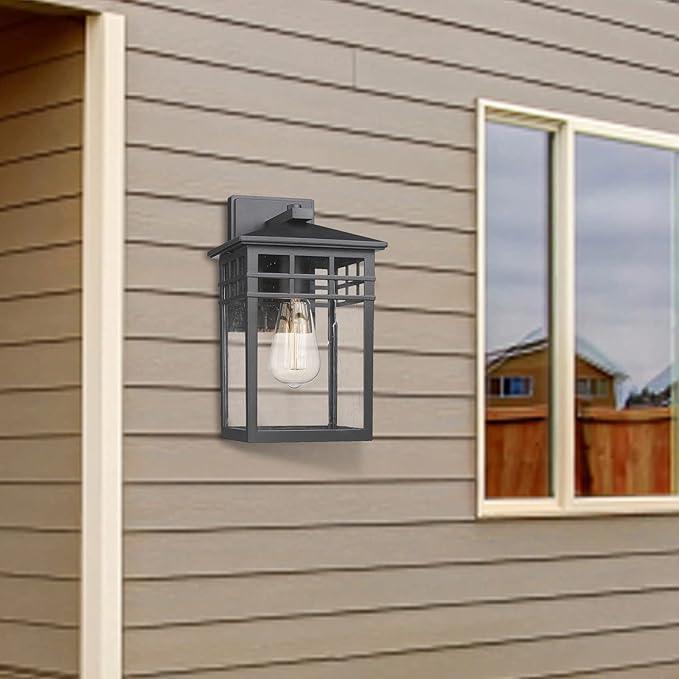 Outdoor Light Fixture Wall Mount, Modern Exterior Lights Fixture Wall Sconces with Seeded Glass for Front Porch, Farmhouse Waterproof Black Carriage Lantern Lamp Outside for Home, Garage, 2 Pack