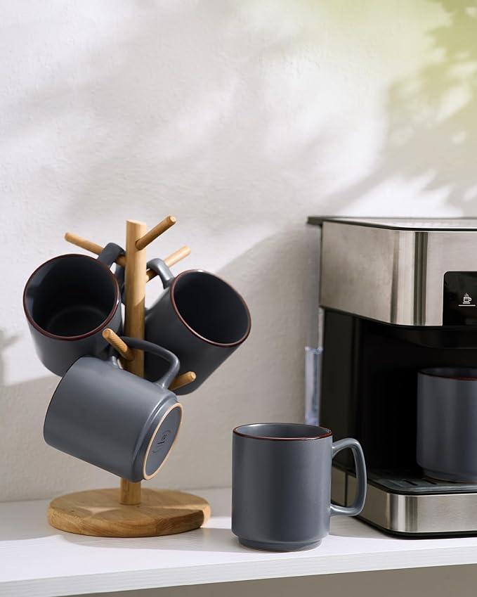 famiware Coffee Mugs Set of 6, Nebula 14oz Coffee Mugs, Ceramic Cup Set with Handle for Latte, Tea, Milk, Cappuccino, Cocoa, Charcoal