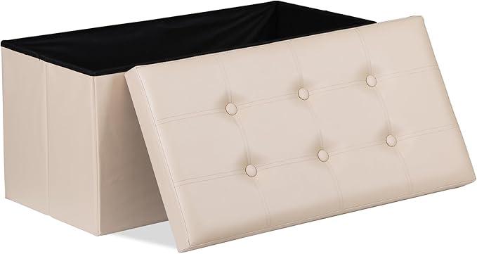 SUPER DEAL Folding Storage Ottoman Bench, 30 Inches Footrest Storage Bin with Padded Seat, Entryway Shoe Bench for Living Room Bedroom, 30