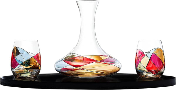 The Wine Savant Artisanal Hand Painted Renaissance Romantic Stained Glass Windows, Artisanal Hand Painted Glassware Gift Idea for Her/Him, Birthday, Housewarming, Gifts