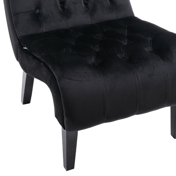 Modern Velvet Armless Accent Chair — Upholstered Button Fabric with Wooden Legs