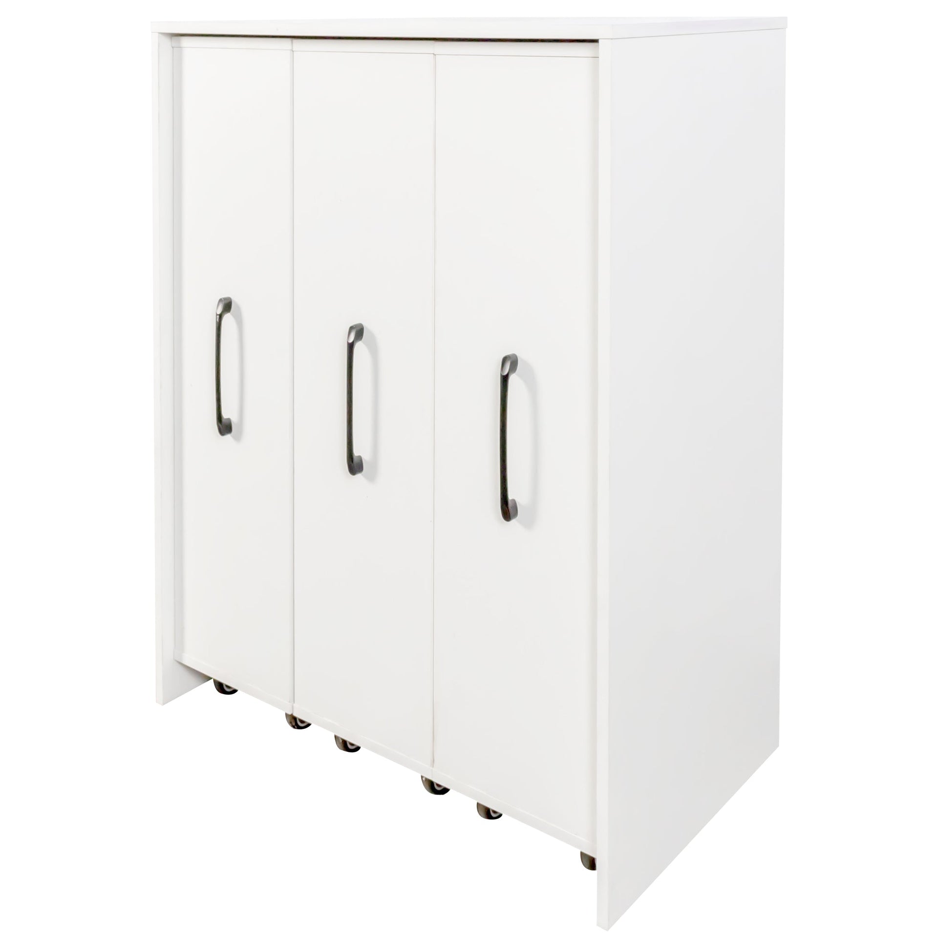 Bookcase with Three Pulled Out Doors Shelving Cabinet,3 Tier Floor Standing Bookcase,Slide Out Storage Bookcase file cabinet,Office Bedroom Living Room Hidden Storage Cabinet with Wheels