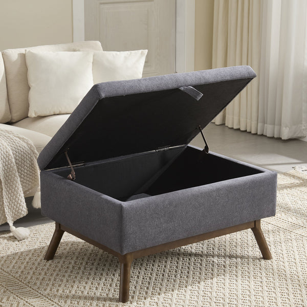 Mid-century modern square coffee table storage bench, assembled, suitable for living room, entryway and family room, used as a coffee table, stirrups, shoe bench