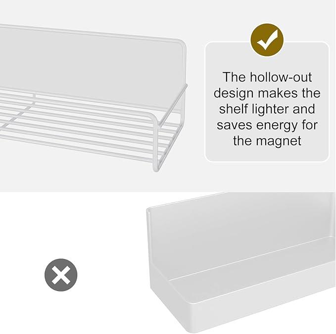 4 Pack Magnetic Spice Rack Organizer, Space Saver for Refrigerator and Microwave Oven, Metal Fridge Shelf, White