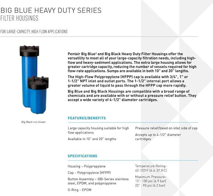 Pentair Pentek 150236 Big Blue Filter Housing, 1 1/2