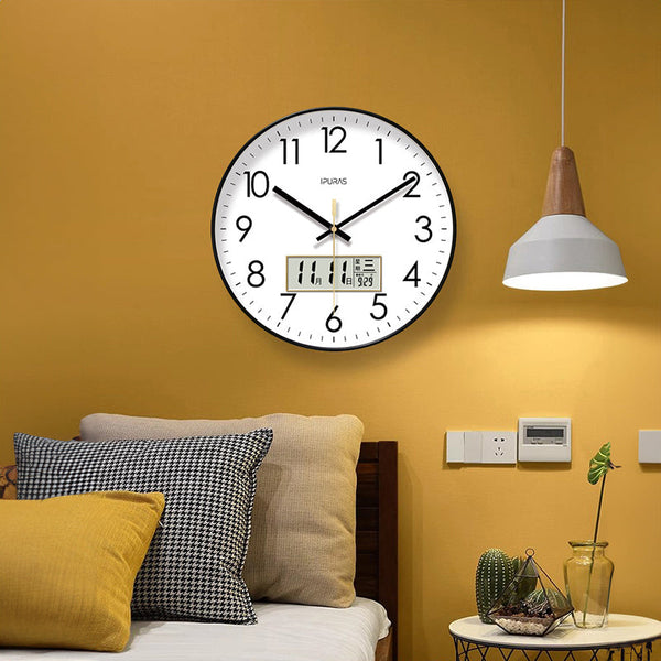 2025 New 10/12/14 - inch Electronic Calendar Wall Clock. Monitors temp & humidity. Dual - display. Mute. Quartz movement.