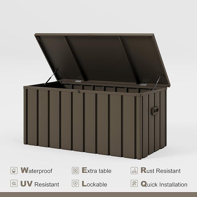 PURPLE LEAF Outdoor Deck Box 150 Gallon Waterproof Lockable Storage Box Container with Lid Deck Organization for Patio Cushions Side Table Pool Accessories Garden Tools, Brown