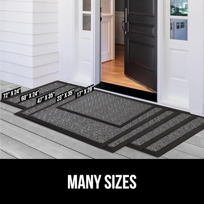 GORILLA GRIP 100% Waterproof All-Season WeatherMax Doormat US Designed Natural Rubber, Stain and Fade Resistant, Low Profile Indoor Outdoor Door Mats, Easy Clean Patio Mat, 17x29, Modern Latte