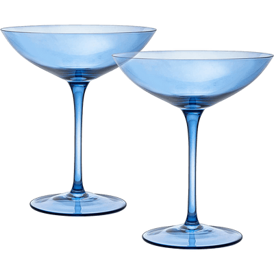 Champagne Coupes 12oz by The Wine Savant - Colorful Champagne Glasses, Prosecco, Mimosa Glasses Set, Cocktail Glass Set, Bar Glassware Luster Glasses (2, Cobalt Blue)