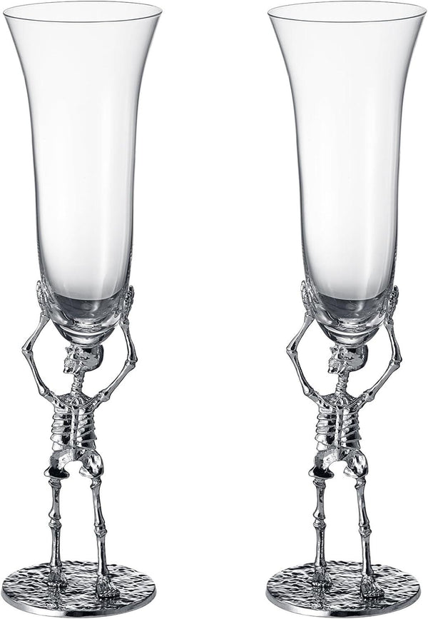 Stemmed Skeleton Champagne Flute Glass | Set of 2 | 7.5oz Halloween Skeleton Glasses 10