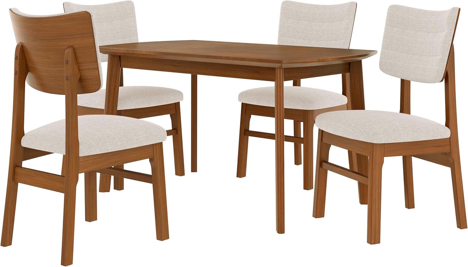 Brown Beige Space Saving Solid Wood Dining Set Chairs