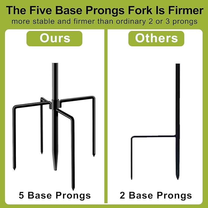 Double Shepherds Hook for Outdoor,62 Inch Bird Feeder Pole with 5 Prongs Base,Adjustable Heavy Duty Garden Hanging Holder for Hanging Plant,Solar Light,Weddings Decor,Hummingbird Feeder(1 Pack)