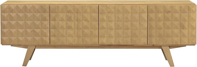 NTC Sapa Mid-Century Modern Solid Wood TV Stand 4-Door Media Console with Carved Geometric Fronts for TVs up to 75