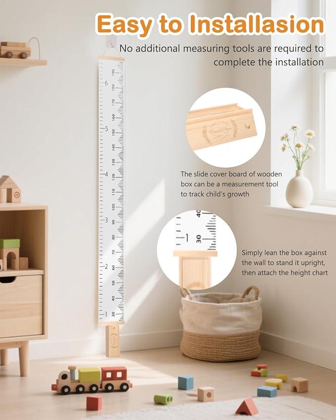 Height Chart for Kids Growth Chart for Wall Kids Height Wall Chart Kids Growth Chart Wall with Keepsake Box Height Measurement Wall Ruler Baby to Child Growth Tracker Neutral Nursery Wall Decor