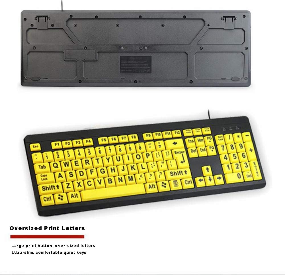 Large Print Keyboard for Seniors with High Contrast Yellow Keys, Wired USB, Low Vision