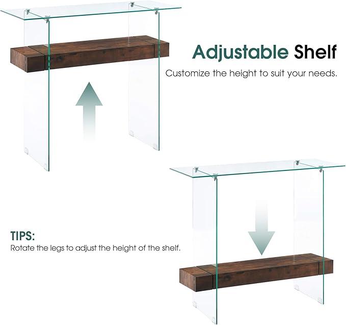 ivinta Glass Console Table with Storage, 39.4