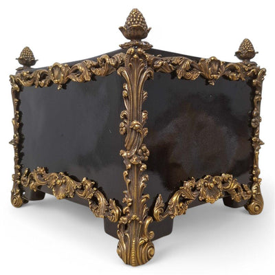 IDS-Ebony Porcelain Midnight Cachepot Planter with Bronze Ormolu