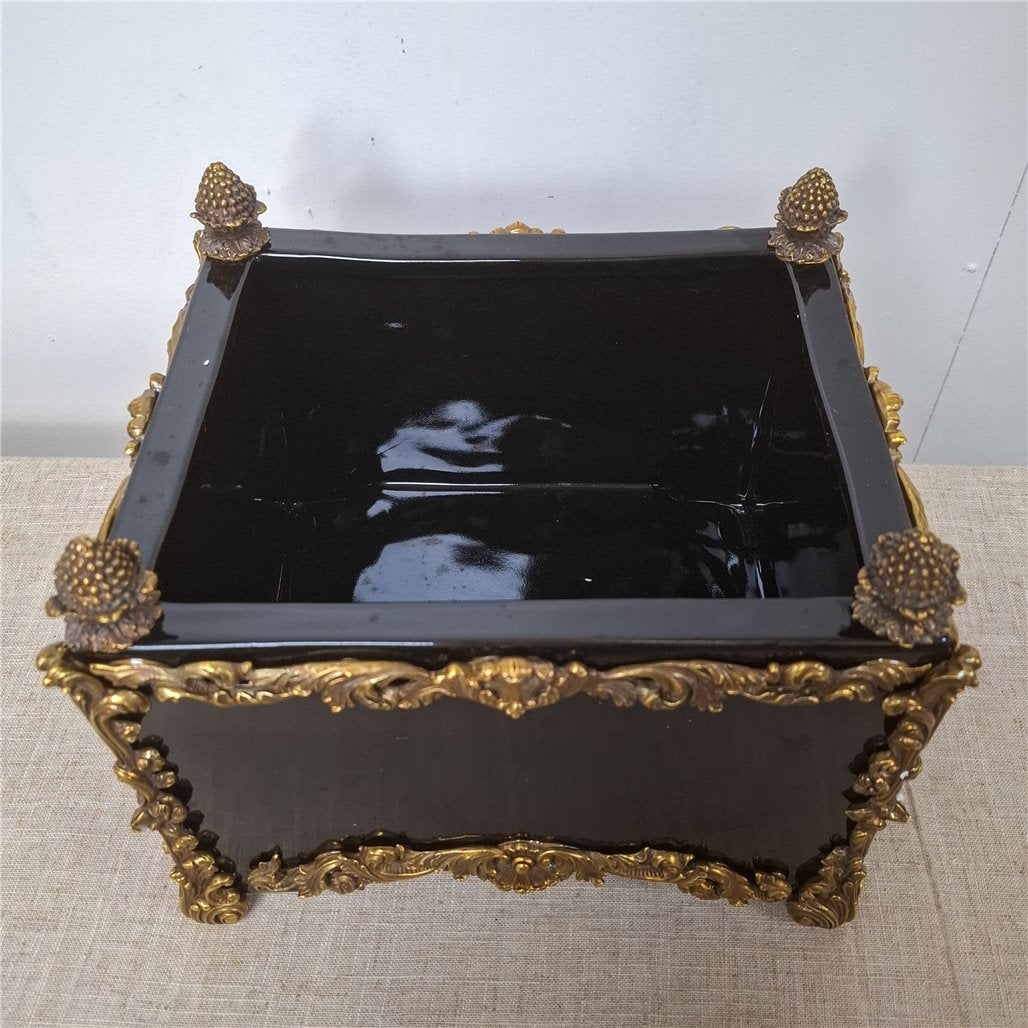 IDS-Ebony Porcelain Midnight Cachepot Planter with Bronze Ormolu