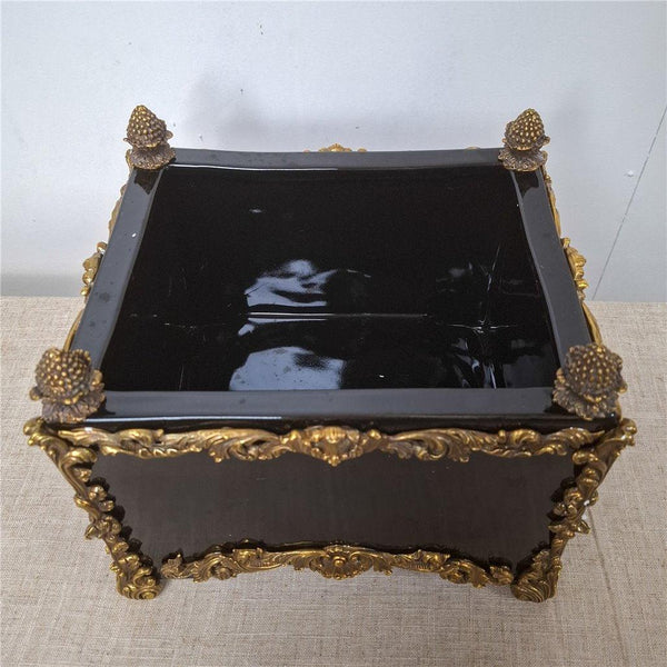 IDS-Ebony Porcelain Midnight Cachepot Planter with Bronze Ormolu