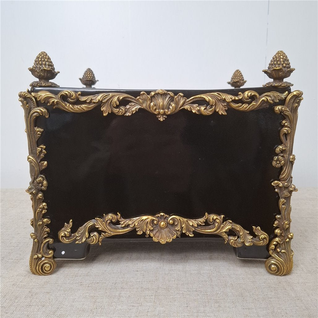IDS-Ebony Porcelain Midnight Cachepot Planter with Bronze Ormolu