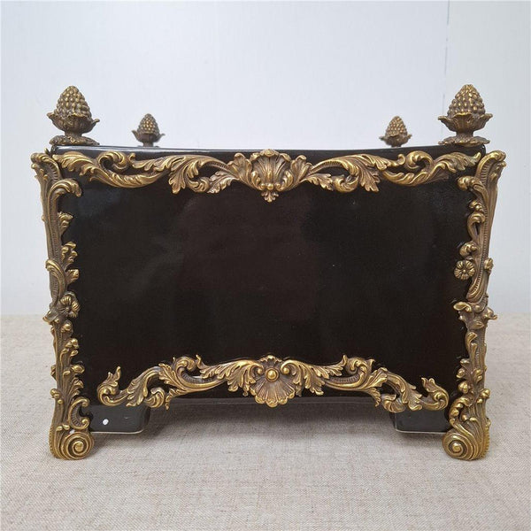 IDS-Ebony Porcelain Midnight Cachepot Planter with Bronze Ormolu
