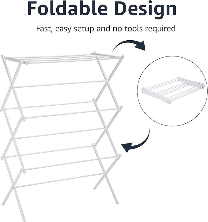 Amazon Basics Foldable Portable Laundry Rack for Air Drying Clothing, Indoor Outdoor Use - 14.5