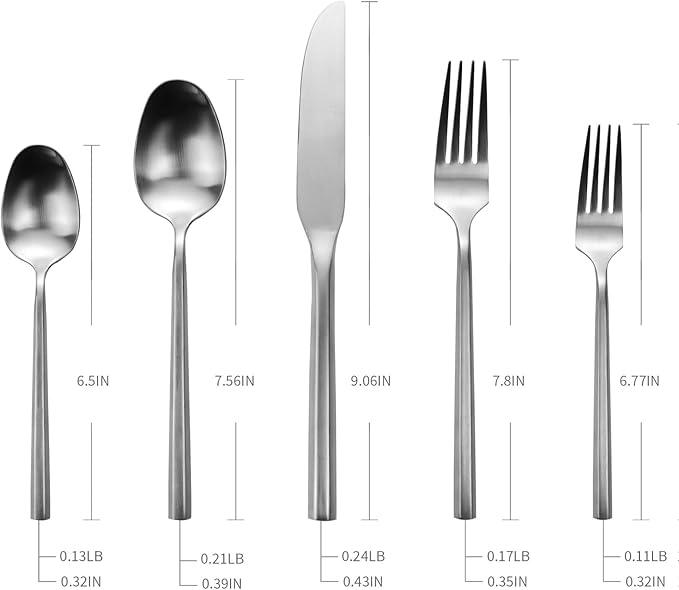Silverware Set Flatware Set Matte Silver Cutlery Set with Hexagon Handle Forged Stainless Steel 20 Pieces for Home Hotel Use Service for 4
