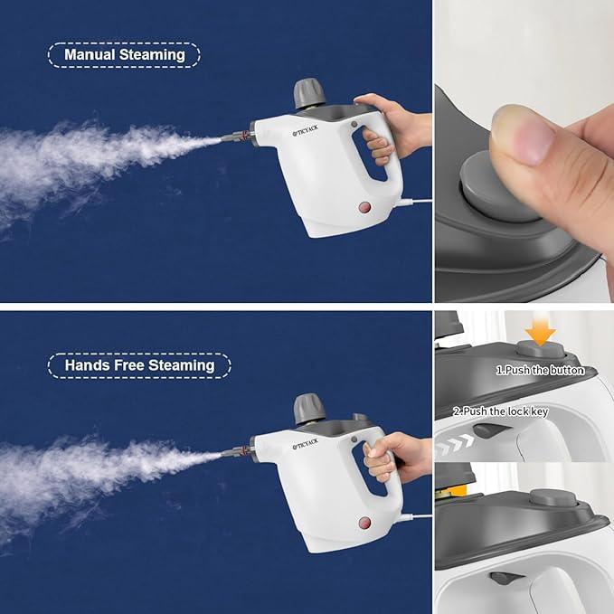 Handheld Steam Cleaner, Steam Cleaner with 16 PCS Accessory & Safety Lock, 500ML Large Capacity Natural Surface Steam for Cleaning, Multipurpose Steamer for Home, Car, Bathroom, Grease (White)