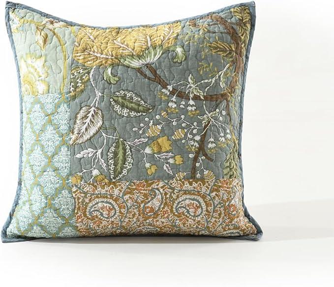 NEWLAKE Bohemian Floral Style Cotton Throw Pillow Covers with Real Stitched Embroidery (2 Pieces, 18X18 Inch)